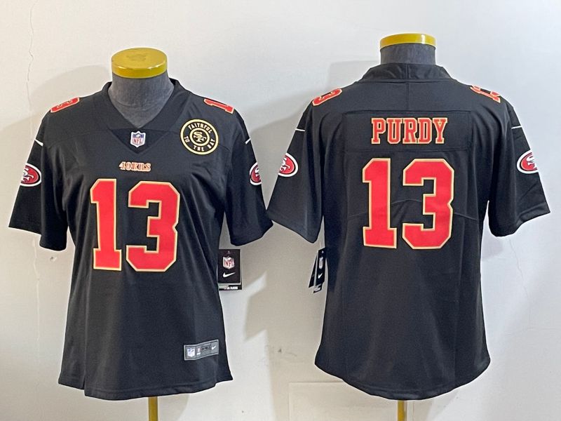 Women San Francisco 49ers 13 Purdy Black Gold 2024 Nike Vapor Limited NFL Jersey style 1202